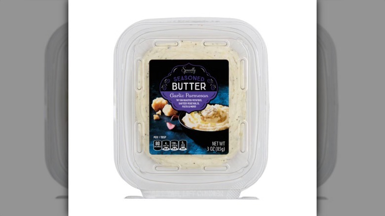 Garlic Parmesan seasoned butter in plastic container