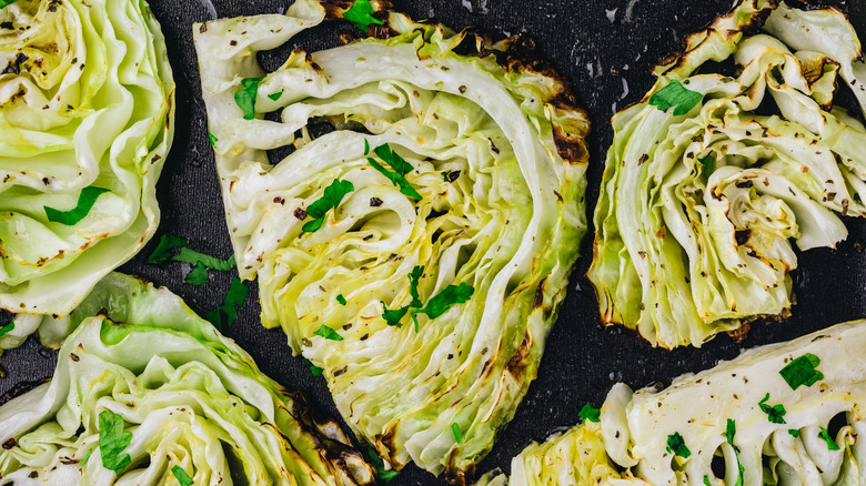 grilled pieces of seasoned cabbage