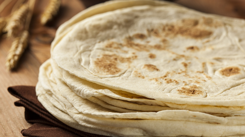 homemade flour tortillas stacked
