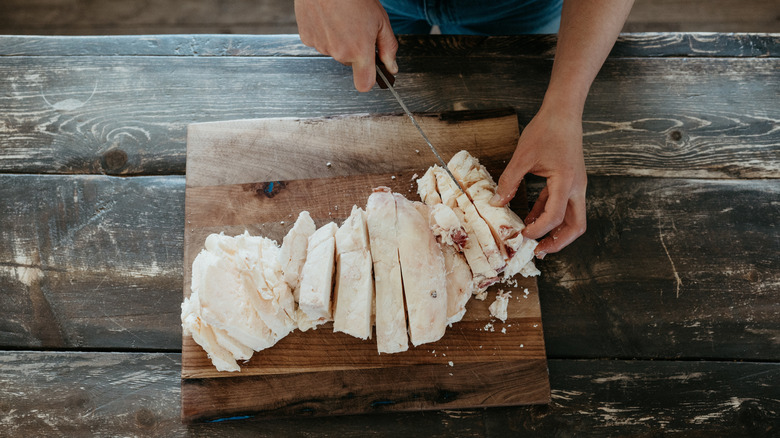 Aerial photo of a person chopsping beef suet