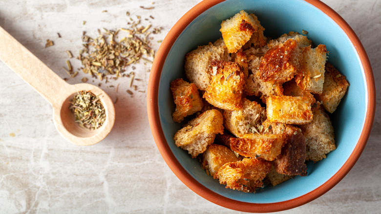 fresh croutons and dried herbs