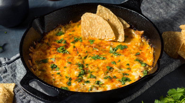 queso in cast iron skillet