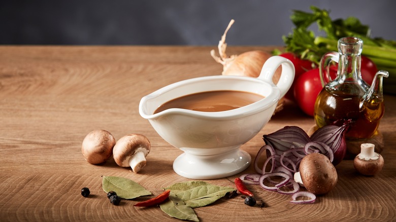 gravy boat surrounded by ingredients