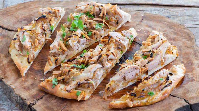 pizza with mushrooms and almonds