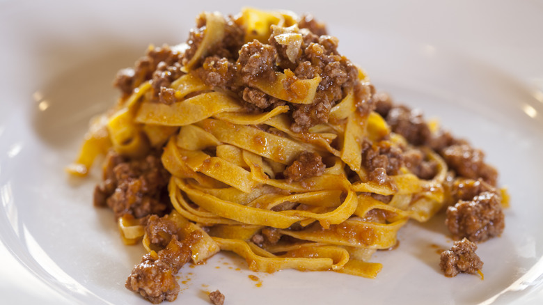 Bolognese over handmade taggliatelle