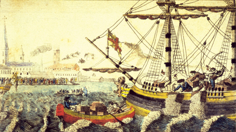 Artistic rendering of The Boston Tea Party, 1773