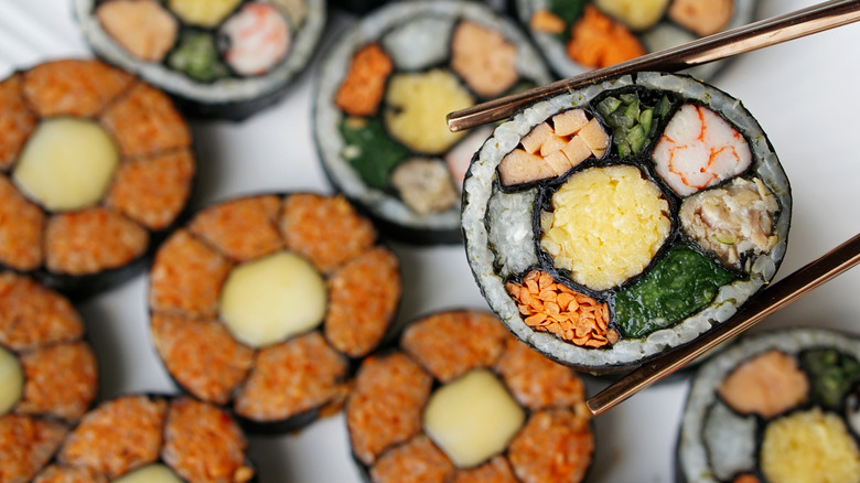 closeup of kimbap rolls