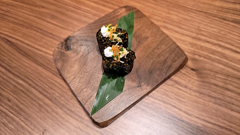 Two pieces of caviar sushi