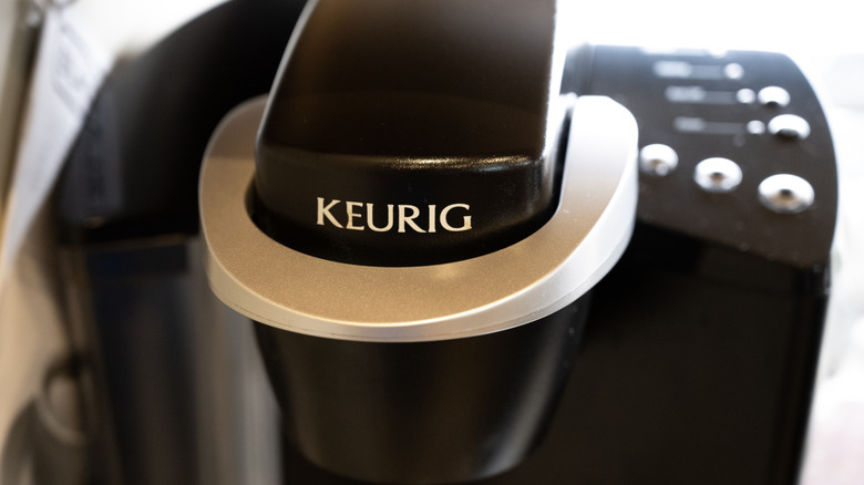 A Keurig coffee machine close up image of the name