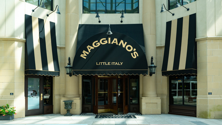 The entrance to Maggiano's Little Italy with a large, branded awning.