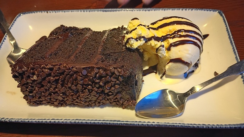 Chocolate wave cake from Red Lobster on white plate