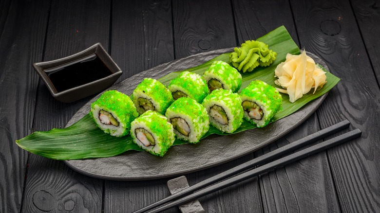 Sushi with green tobiko