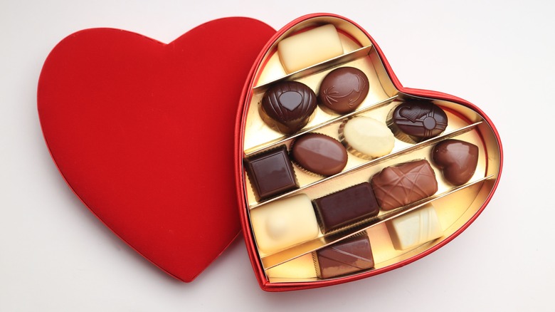 open heart-shaped chocolate box