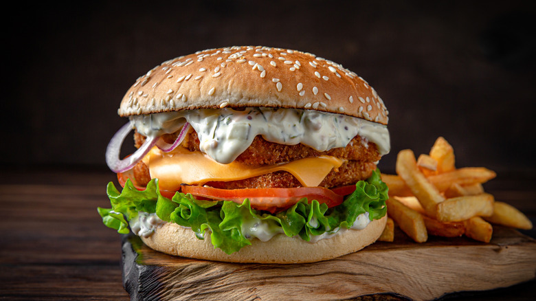 Fish burger with fries
