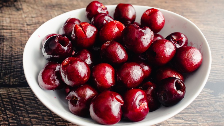 Bowl of pitted cherries 