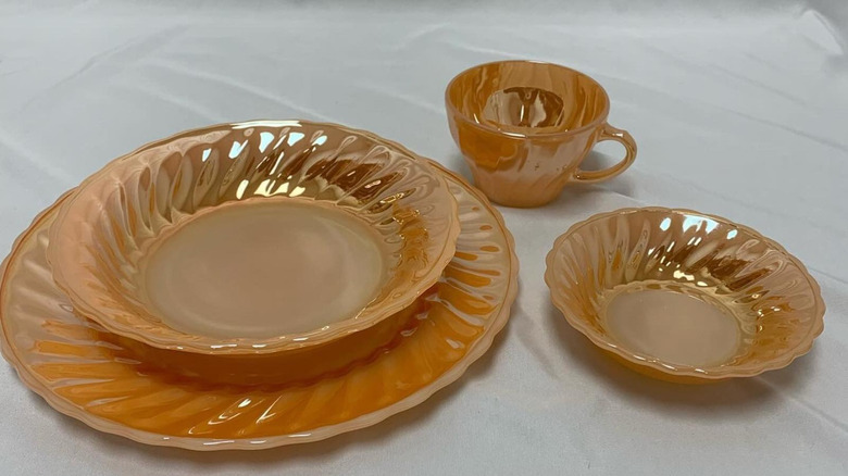 Assortment of peach lustre Fire King pieces