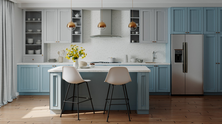 blue vintage-themed kitchen