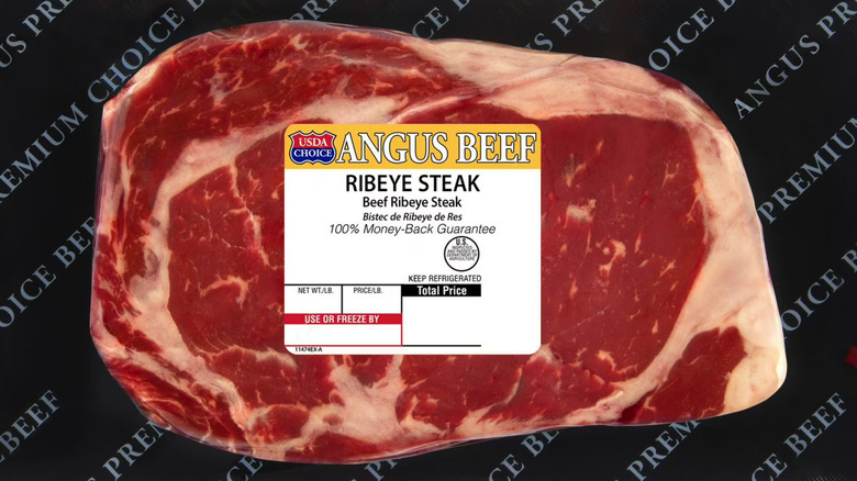 a USDA Choice ribeye steak in its packaging