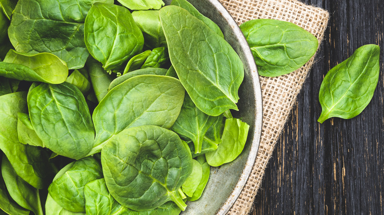 Spinach in a gray bowl