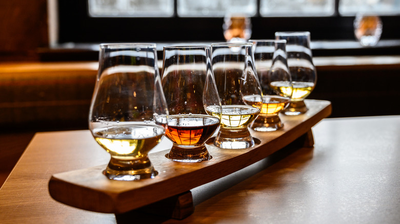 whiskeys at a tasting