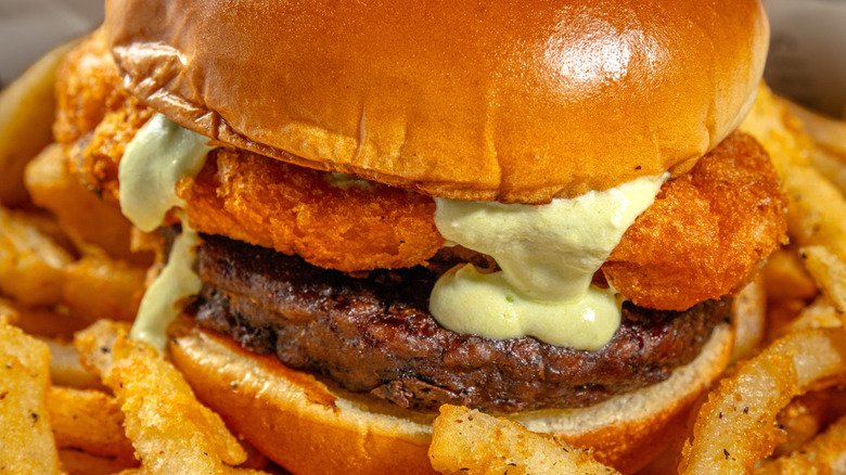A product image of the chile relleno burger from Silver & Black Hospitality