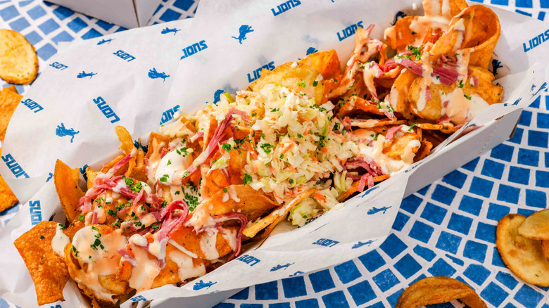 A product image of the Corktown corned beef nachos from Levy Restaurants