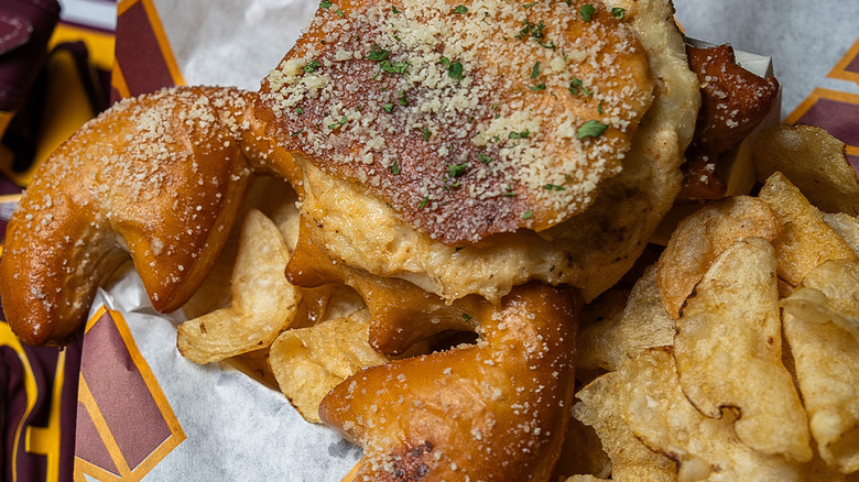 A product image of the Crab-stuffed pretzel from Levy Restaurants