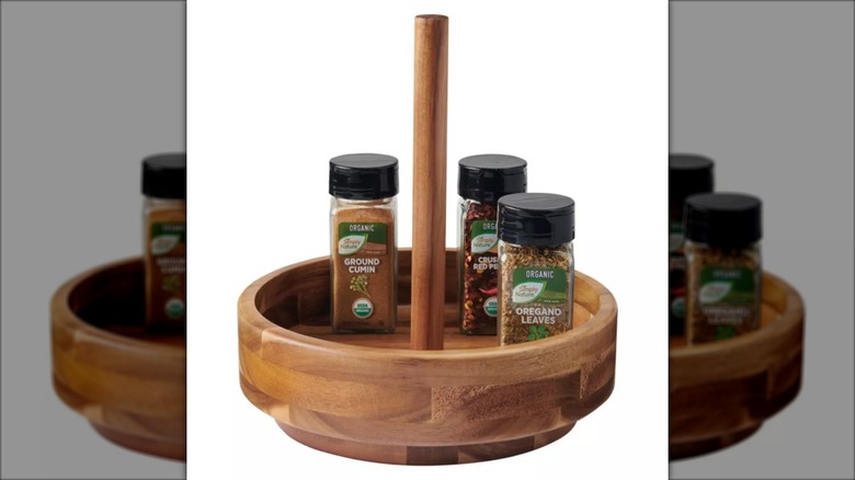 The ALDI Crofton Rotating Kitchen Caddy storing spice jars