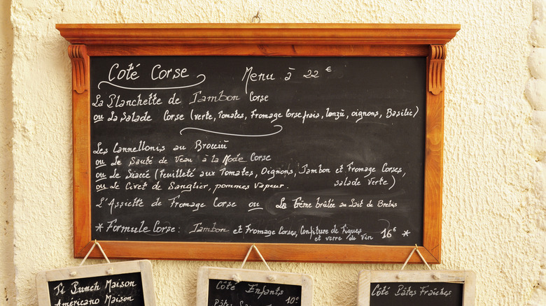 French chalk board menu on wall