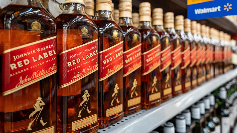 many bottles of Johnnie Walker Red Label on Walmart shelves