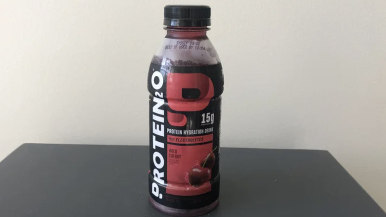 Bottle of Protein20 Aldi drink on a table