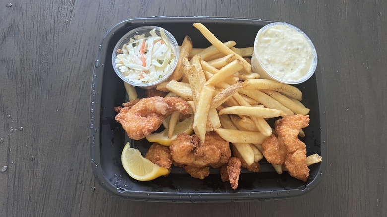Applebee's Double Crunch Shrimp plate with fries, coleslaw, and tartar sauce