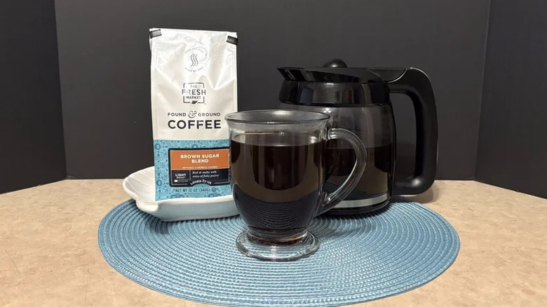 Fresh Market brown sugar blend with coffee cup and karafe
