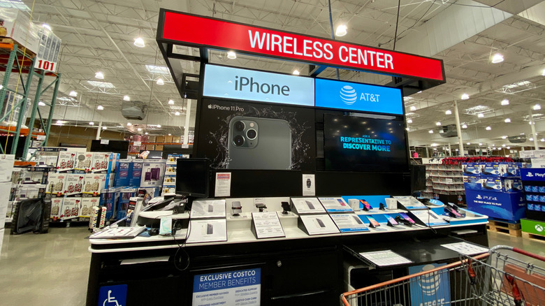 Wireless center kiosk inside Costco warehouse.