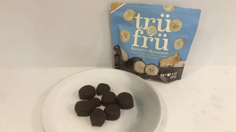 TruFru Nature's Bananas with Peanut Butter & Dark Chocolate on a plate