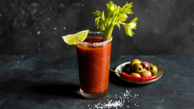bloody mary with a celery garnish
