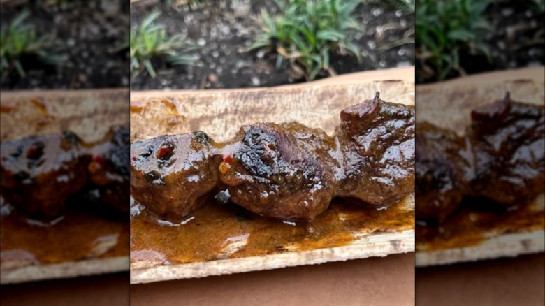 Close-up of a banyan beef skewer