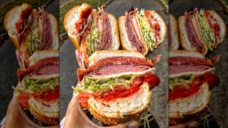 Hands holding a group of subs outside