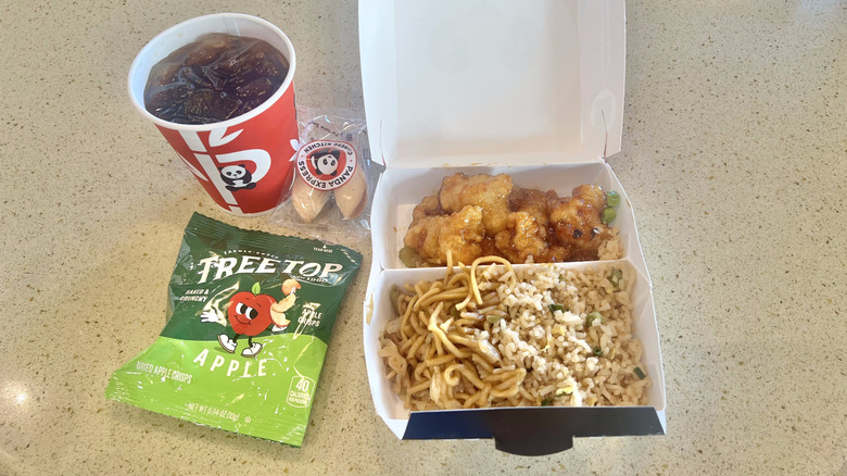 Panda Express orange chicken with soda