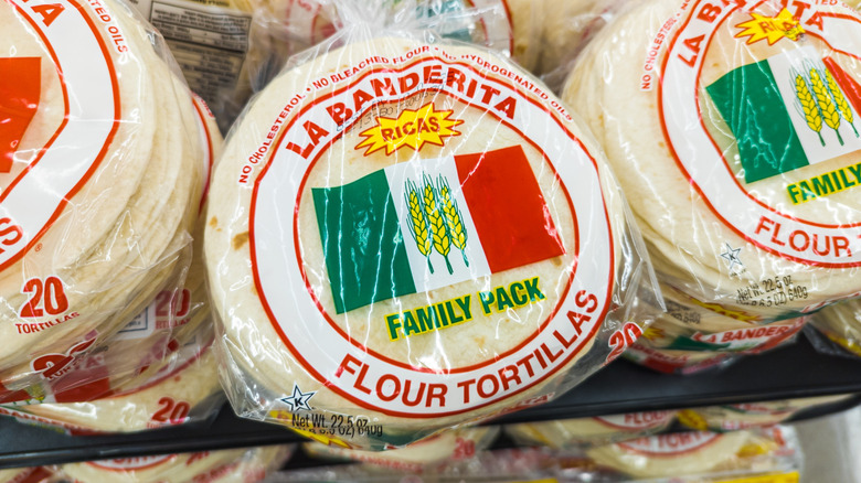 Bags of La Banderita brand flour tortillas