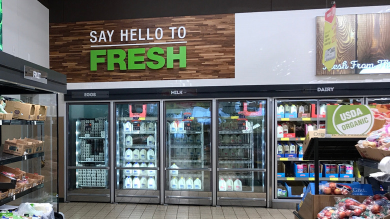 Aldi interior with milk products