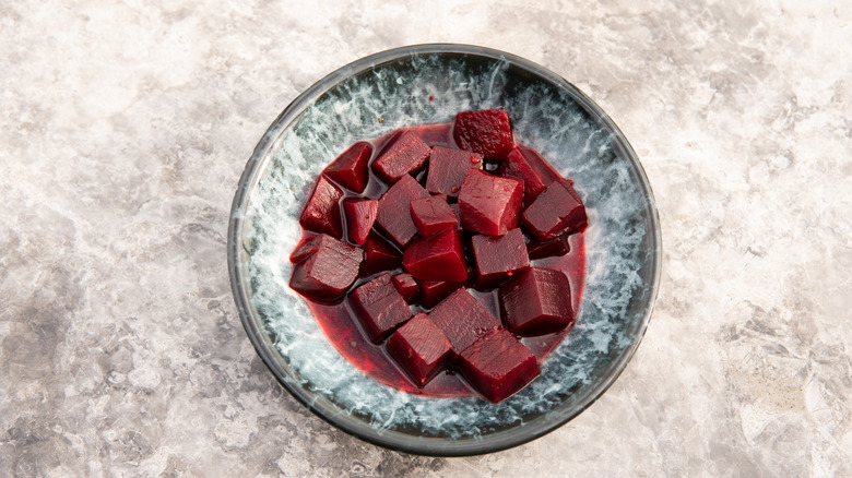 Bowl of canned beets in a bowl