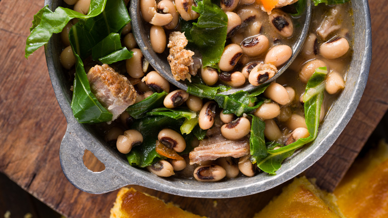 Soup with black eyed peas and collard greens