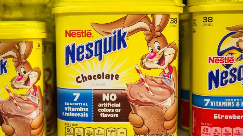 Nesquik container on display on a grocery store shelf