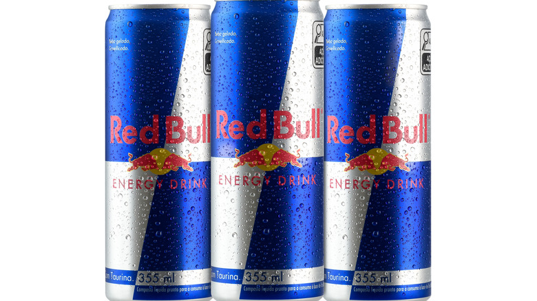 3 cans of Red Bull energy drink