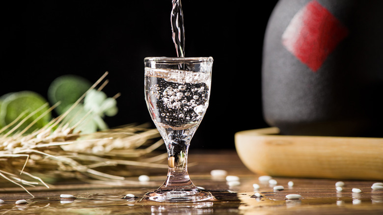 Chinese baijiu liquor pouring glass