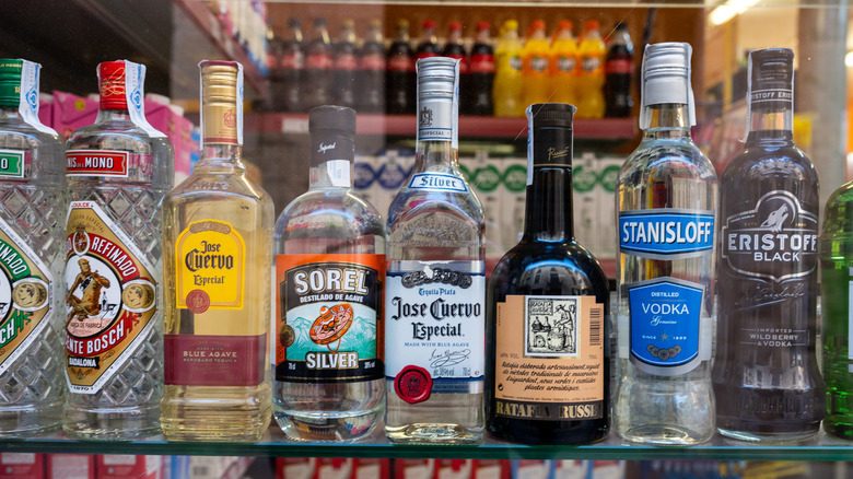 Rows of high-proof liquors store