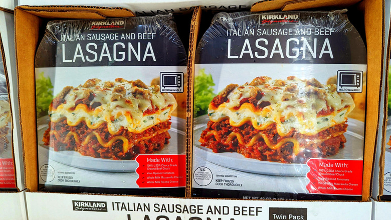 Twin packs of Kirkland Signature Italian sausage and beef lasagna