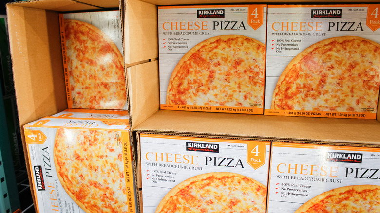 Freezer filled with Kirkland Signature Cheese Pizza packs