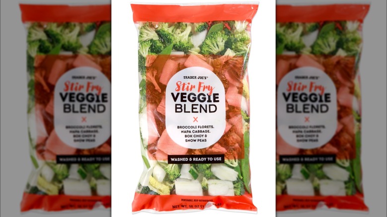 Trader Joe's stir fry veggies blend on a white background